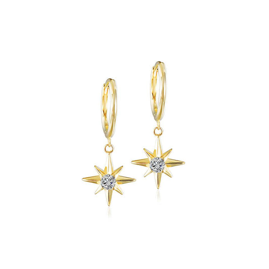 Gold Stardust Dangle Hoop Earrings