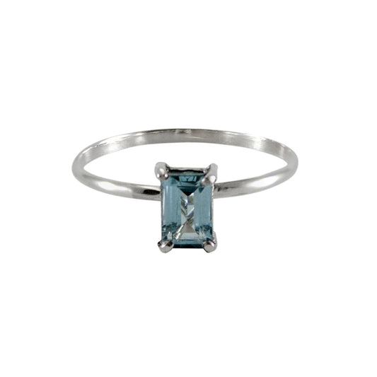 Blue Topaz emerald cut Solitaire Sterling Silver Ring